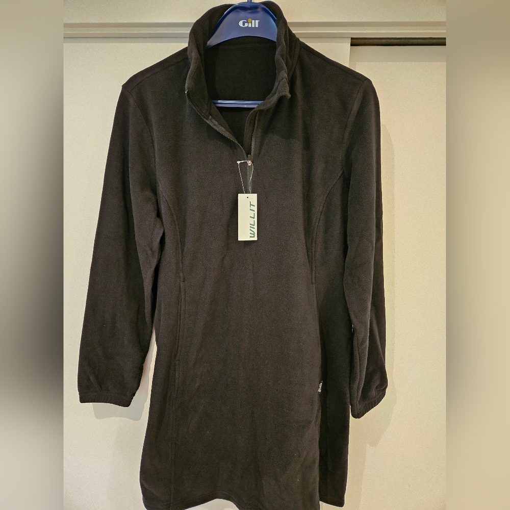 NWT- Willit Black Womens Long Fleece Dress/Tunic, Never Worn L